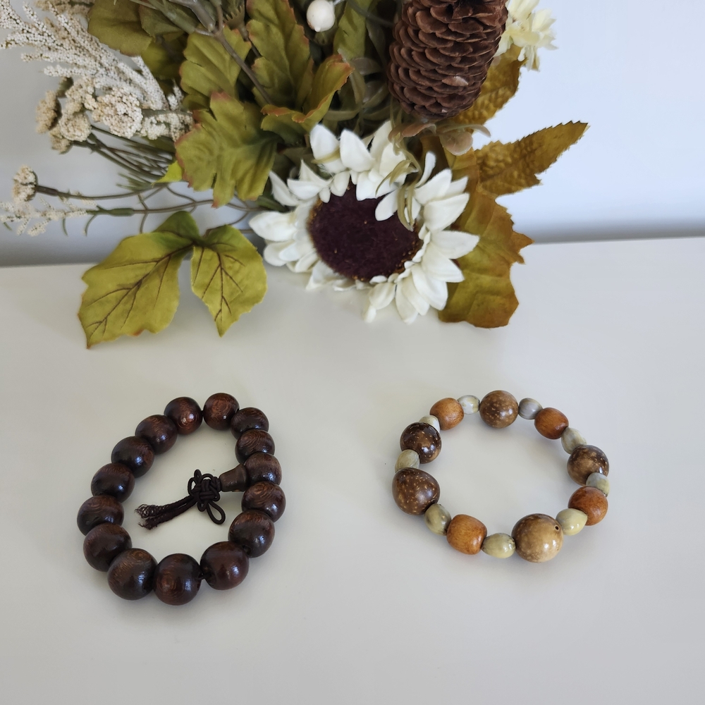 Brown and Tan Beaded Bracelet Set